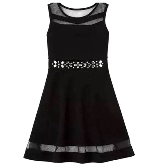 16- Girls Black and Crystal Mesh Dress
